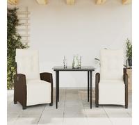 vidaXL Set da Pranzo da Giardino 3pz con Cuscini in Polyrattan Marrone