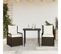 vidaXL Set da Pranzo da Giardino 3pz con Cuscini in Polyrattan Marrone
