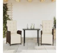 vidaXL Set da Pranzo da Giardino 3pz con Cuscini in Polyrattan Marrone