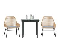 SET TAVOLO E SEDIE VIDAXL 3 pz con Cuscini Polyrattan Vetro - 3334569