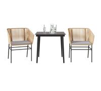 Set da Pranzo da Giardino 3pz con Cuscini Polyrattan Vetro