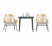 SET TAVOLO E SEDIE VIDAXL 3 pz con Cuscini Polyrattan Vetro - 3334471