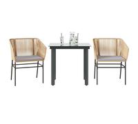 vidaXL Set da Pranzo da Giardino 3pz con Cuscini Polyrattan Vetro