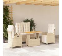 Set da Pranzo da Giardino 4 pz con Cuscini Beige in Polyrattan