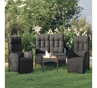 Set da Pranzo da Giardino 4 pz con Cuscini Nero in Polyrattan