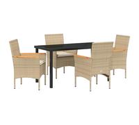 vidaXL Set da Pranzo da Giardino 5 Pezzi con Cuscini Beige in polirattan, per 4 Persone. Ha Un Tavolo con Piano in Vetro temperato Nero. È Resistente alle intemperie ed è Perfetto per balconi e terr