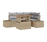 vidaXL 5 pezzi mobili da giardino con cuscini beige polyrattan acacia, divano modulare, tavolo da patio, mobile confortevole, divano ad angolo