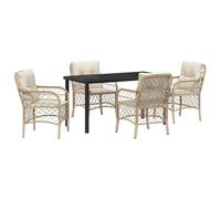 vidaXL 5-Teiliges Garten Essgruppe mit Kissen Beige Poly Rattan Outdoor Sitzgelegenheit für Balkon und Patio