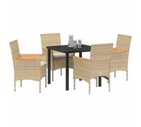 vidaXL Set da Pranzo da Giardino 5 Pezzi con Cuscini Beige in Rattan Sintetico per 4 Persone, Tavolo con Piano in Vetro Temperato Nero, Mobili da Esterno Resistenti alle Intemperie, Perfetti per Bal