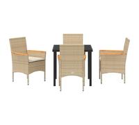 vidaXL Set da Pranzo da Giardino 5 Pezzi con Cuscini Beige in Rattan Sintetico per 4 Persone, Tavolo con Piano in Vetro Temperato Nero, Mobili da Esterno Resistenti alle Intemperie, Perfetti per Bal