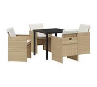 vidaXL Set da Pranzo da Giardino 5 Pezzi con Cuscini Vimini Beige, Tavolo da Giardino Nero 80x80x73 cm Vetro Temperato