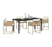 vidaXL Set da Pranzo da Giardino 5 Pezzi con Cuscini Beige, Struttura in Rattan Sintetico e Metallo. Adatto per 4 Persone, Include Tavolo e sedie con Superficie in Vetro temperato Nera. Perfetto per