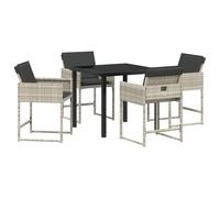 vidaXL 5-Teiliges Garten-Essset mit Kissen in Hellgrau aus Poly-Rattan - Outdoor-Stuhl - Terrassenmöbel für Terrasse und Balkon - PE-Rattan Bistro-Stühle