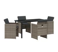 vidaXL Set da Pranzo da Giardino 5 Pezzi con Cuscini Grigio Polyrattan, Tavolo da Giardino Nero 140x80x73 cm Vetro Temperato