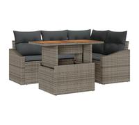 vidaXL 5 pezzi Set da pranzo da giardino con cuscini grigio rattan poliestere acacia spazi esterni eleganti 6 mobili ideali per patio e giardino tavolo rettangolare divano è