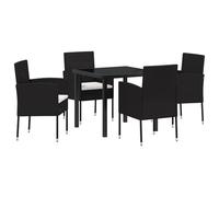 vidaXL 5-Teiliges Garten Essgruppen Set mit Kissen Schwarzes Poly-Rattan für Terrasse und 4-Sitzer Moderne Stühle Bequeme Sitzmöbel