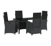 vidaXL Set da Pranzo da 5 Pezzi con Cuscini Rattan Nero, Tavolo da Giardino Nero 140x80x73 cm Vetro Temperato