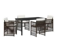 vidaXL Set da sala da pranzo da giardino 5 pezzi con cuscini marroni in poli rattan, tavolo da giardino nero 140 x 80 x 73 cm in vetro temperato