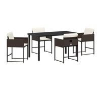 vidaXL 5-Teiliges Garten Esszimmer Set mit Kissen Braun Poly Rattan Gartenstühle Patio Möbel für Terrasse Balkon Sitzgelegenheiten Geflochtener Bistro PE