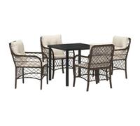 vidaXL 5-Teiliges Garten-Essgruppen-Set mit Kissen, braunes Poly-Rattan, Outdoor-Möbel, abnehmbare Bezüge für Balkon und Patio-Stuhl