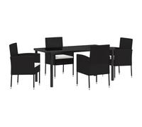 vidaXL 5-Teiliges Garten Essset mit Kissen Schwarz Poly Rattan Außenstuhl Stahlrahmen Moderner Stil für Terrasse Hinterhof Rattan 4-Sitzer Stühle Möbel