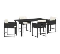 vidaXL 5-Teiliges Garten-Esstisch-Set mit Kissen Schwarz Poly-Rattan Gartenstuhl Patio-Möbel für Terrasse Balkon Sitzgelegenheiten