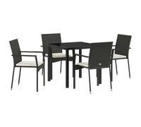 vidaXL Set da Pranzo da Giardino 5 Pezzi con Cuscini Nero Polyrattan