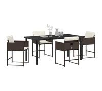 vidaXL Set da Pranzo da Giardino 5 Pezzi con Cuscini, Rattan Sintetico, Struttura in Metallo, per 4 Persone. Tavolo e Sedie con Superficie in Vetro Temperato Nero. Perfetto per Il Terrazzino o Il Pa