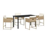vidaXL 5-Teiliges Garten Esszimmer Set mit Kissen Beige Poly Rattan Outdoor Stuhl Terrassenmöbel für Terrasse Balkon Sitzgelegenheiten Stühle Modern