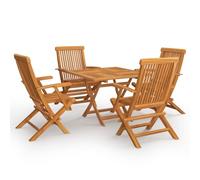 vidaXL Set da pranzo da giardino, 5 pezzi, facile da montare, pieghevole, in legno di teak massiccio, resistente alle intemperie, ideale per campeggio, picnic, posti a sedere extra