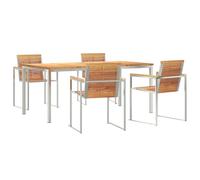 vidaXL Set da pranzo da giardino in teak massiccio di 5 pezzi, tavolo da pranzo esterno 180 x 90 x 75 cm in teak massiccio