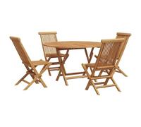 vidaXL Set da Pranzo da Giardino 5 Pezzi in Legno Massello di Teak con Sedie Pieghevoli e Tavolo Rotondo, Mobile da Esterno per Un Patio Moderno, Composizione per Terrazza, Stile Estivo Minimalista