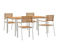 vidaXL Set da pranzo da giardino 5 pezzi in legno massello di teak, tavolo da pranzo esterno 180x90x75 cm in legno massello di teak, sedie da giardino impilabili 4 pezzi in legno m