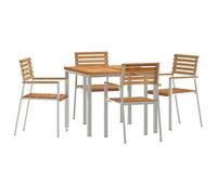 vidaXL Set da Pranzo da Giardino 5 Pezzi in Legno Massello di Teak, Tavolo da Pranzo da Giardino 90x90x74.5 cm in Legno Massello di Teak, Sedie da Giardino Impilabili 4 pz in Legno Mass