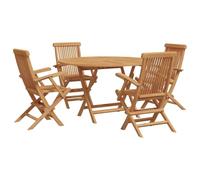 vidaXL Set da Pranzo da Giardino 5 Pezzi in Legno Teak Massello con Braccioli, Tavolo Rotondo e Sedie Pieghevoli. Arredo Esterno per Patio, Set Moderno per la Terrazza, Ideale per Mangiare d'Estate,