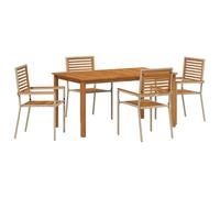 vidaXL Set da Pranzo da Giardino 5 Pezzi in polyrattan Beige con Tavolo in Acacia e sedie impilabili. È l'ideale per balconi, per L'Estate e per Un Look alla Moda. È Resistente alle intemperie, Perf
