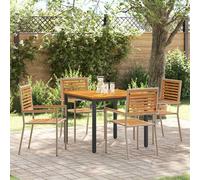 vidaXL Set da pranzo da giardino 5 pezzi in rattan poliestere beige e acacia