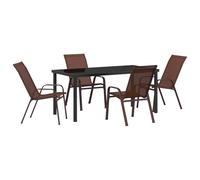 vidaXL Set da Pranzo da Giardino 5 Pezzi Marrone - Tavolo in Acciaio 160 x 80cm con Vetro per Esterni, 4 Posti, Mobili Moderni per Balcone e Terrazzo, Lounge Contemporanea Estate, Divano Singolo
