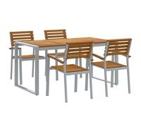 vidaXL Set da Pranzo da Giardino 5 Pezzi | Tavolo Rettangolare Grigio Chiaro e Marrone con 4 sgabelli in Alluminio e Legno di Acacia. Perfetto per l'uso all'aperto, mobili da Patio e terrazza Modern