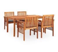 vidaXL Set da Pranzo da Giardino 5 pz con Cuscini Design a Doghe Arredi Giardino Tavolo e Sedie per Esterni Telaio Marrone Legno Massello di Acacia