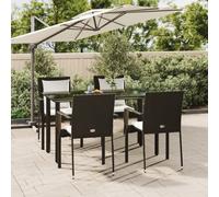 Set da Pranzo da Giardino 5 pz Nero con Cuscini in Polyrattan