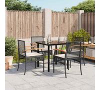 Set da Pranzo da Giardino 5 pz Nero con Cuscini in Polyrattan