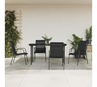 Set da Pranzo da Giardino 5 pz Nero in Acciaio e Textilene