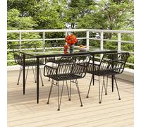 Set da Pranzo da Giardino 5 pz Nero in Polyrattan