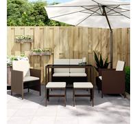 vidaXL Set da Pranzo da Giardino 6pz con Cuscini in Polyrattan Marrone