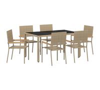 vidaXL Set da Pranzo da Giardino 7 Pezzi Beige in Polyrattan con Cuscini Tavolo Rettangolare e Sei Sedie Mobili da Esterno Patio