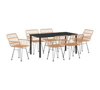 vidaXL Set da Pranzo da Giardino 7 Pezzi con Braccioli | Mobili da Esterno in Rattan Naturale Eleganti per Patio e Balcone, con Posti a Sedere Comodi per Sei, Perfetto per Terrazza e Giardino