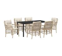 vidaXL 7-Teiliges Garten Essgruppe mit Kissen Beige Poly Rattan Outdoor Möbel Abnehmbare Bezüge für Terrasse und Balkon Rattan PE Stühle Modernes Sitzen