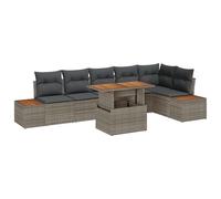 vidaXL Set da Pranzo da Giardino a 7 Pezzi con Cuscini Grigio Polyrattan Acacia