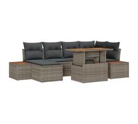 vidaXL Set da Pranzo da Giardino in 7 Pezzi con Cuscini Grigio Rattan a Polietilene e Acacia